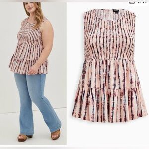Torrid 2 Striped Tie Dye Rayon Twill Smocked Tiered Tank 0X